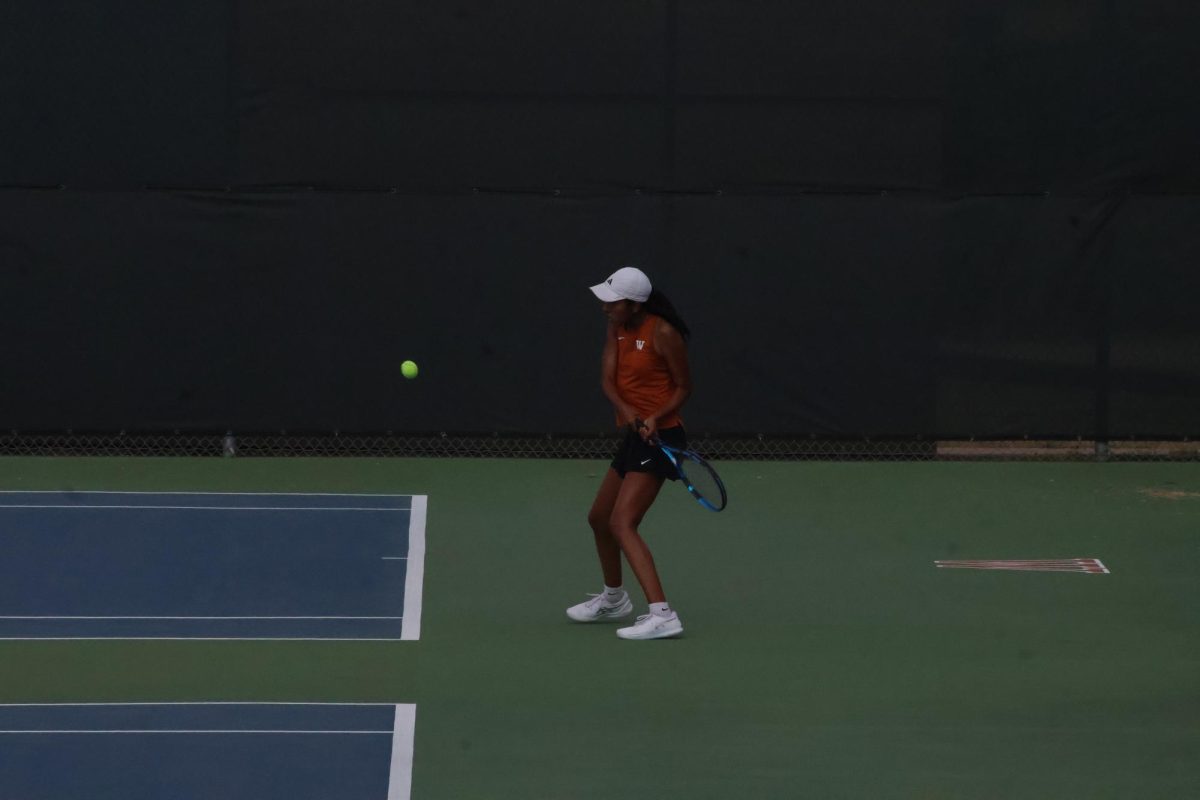 Setting herself up for a backhand, Jiya Guleria '28 readies to hit a cross court shot. The athlete had a successful run in the previous season and has a record of beating higher ranked competitors.