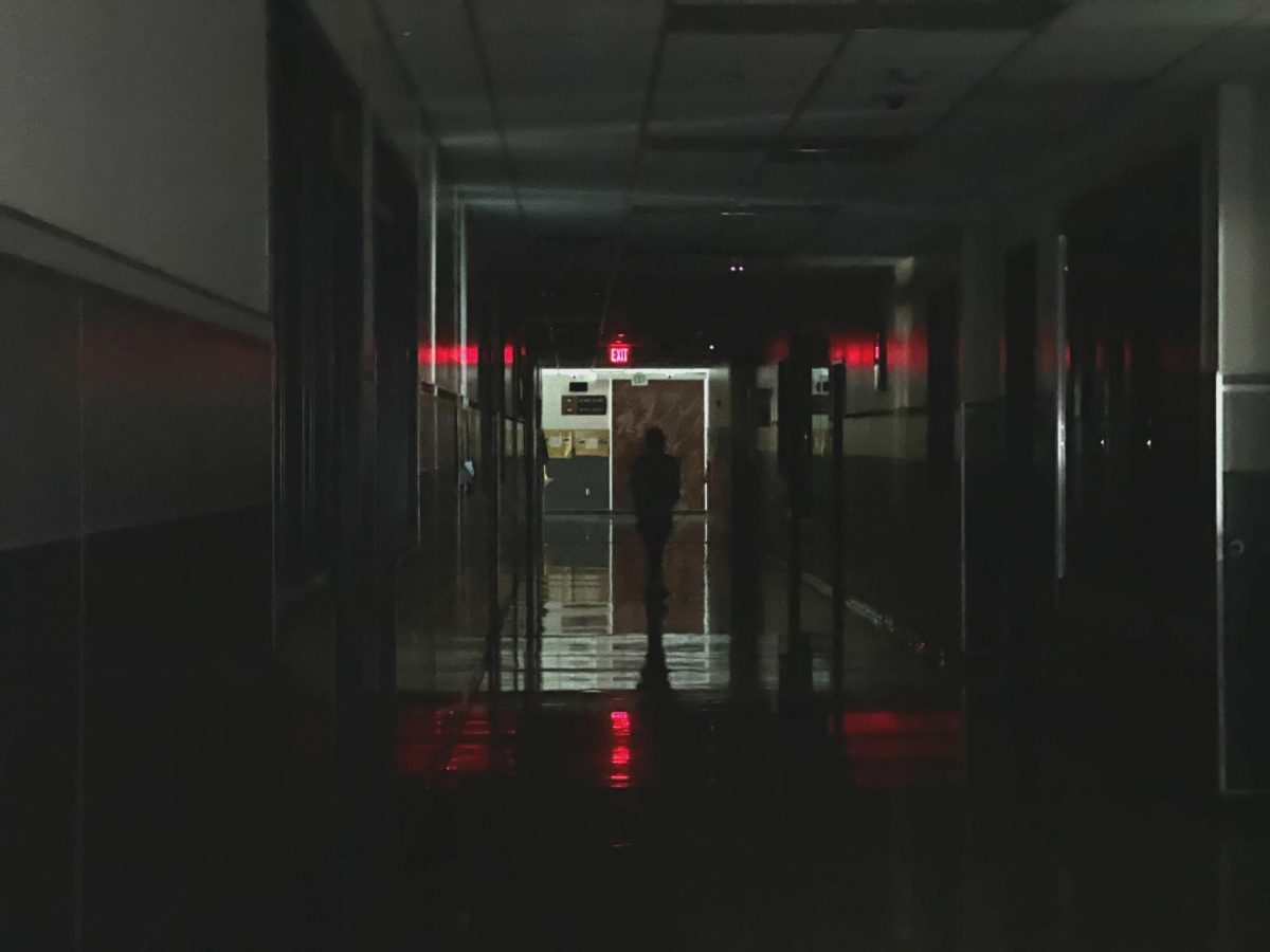 Following a power outage, the lights in the D hallway were temporarily off.